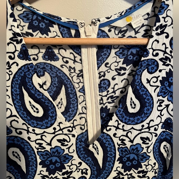 Boden Blue & White Blouson Sleeve Paisley Patterned Midi Dress Zip Back Size 10P - Picture 11 of 17